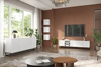 TV stolek ASHA 200 cm bílý mat – černý kovový rám | furnipol.cz