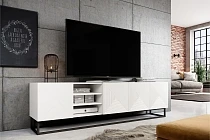 TV stolek ASHA 200 cm bílý mat – černý kovový rám | furnipol.cz