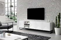TV stolek ASHA 200 cm bílý mat – černý kovový rám | furnipol.cz