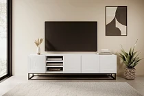 TV stolek ASHA 200 cm bílý mat – černý kovový rám | furnipol.cz