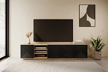 TV stolek ASHA 200 cm dub artisan / černý mat s výklenky | furnipol.cz
