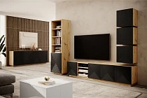 TV stolek ASHA 200 cm dub artisan / černý mat s výklenky | furnipol.cz