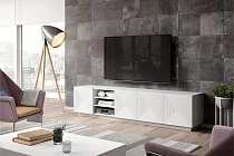 TV stolek ASHA 200 cm bílý mat s výklenky | furnipol.cz