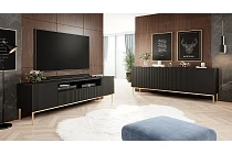 TV stolek NICOLE 200 cm černý mat – zlaté nohy | furnipol.cz