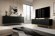 TV stolek NICOLE 150 cm černý mat – zlaté nožky | furnipol.cz