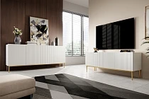 TV stolek NICOLE 200 cm bílý mat – zlaté nožky | furnipol.cz