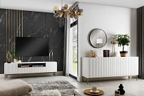 TV stolek NICOLE 200 cm bílý mat – zlaté nohy | furnipol.cz