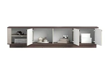 TV stolek Vesper 3D 187 cm na soklu - kašmír / ořech / černé úchyty