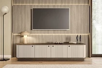 TV stolek VESPER 4D 187 cm kašmír / ořech – černé úchytky, sokl | furnipol.cz