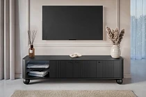 Černá TV skříňka Vesper 187 cm třídveřová - černé úchyty / nohy koule