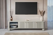 TV stolek VESPER 187 cm kašmír – zlaté úchytky, kulové nohy | furnipol.cz