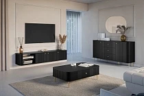 závěsný TV stolek VESPER 187 cm černý – zlaté úchytky | furnipol.cz