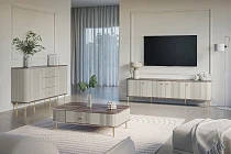 TV stolek Vesper 4D 187 cm - kašmírový / dekor ořech / zlaté nožky