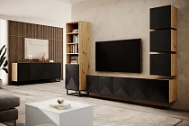 Závěsný TV stolek ASHA 200 cm dub artisan / černý mat | furnipol.cz