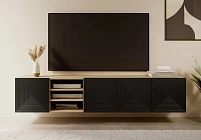 Závěsný TV stolek ASHA 200 cm dub artisan / černý mat | furnipol.cz