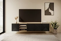 Závěsný TV stolek ASHA 200 cm dub artisan / černý mat | furnipol.cz