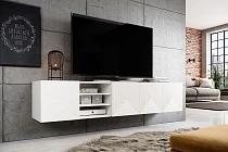 Závěsný TV stolek ASHA 200 cm s výklenky – bílý mat | furnipol.cz