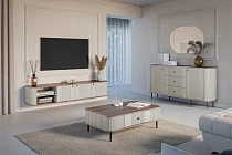 Závěsný TV stolek VESPER 187 cm kašmír / ořech – černé úchytky | furnipol.cz