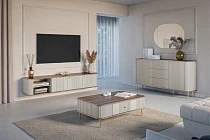 Bogart Závěsný TV stolek VESPER 187 cm kašmír / ořech – zlaté úchytky | furnipol.cz
