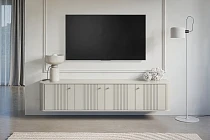 Závěsný TV stolek VESPER 4D 187 cm kašmír – zlaté úchytky | furnipol.cz