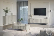 Závěsný TV stolek VESPER 4D 187 cm kašmír – zlaté úchytky | furnipol.cz