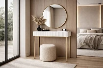Toaletní stolek NICOLE se zlatým zrcadlem 60 cm bílý mat | furnipol.cz
