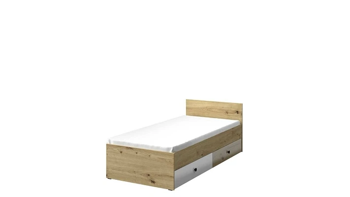 Postel se zásuvkami NERO 14 90x200 dub artisan / černá lesk