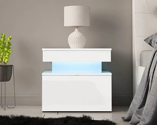 Noční stolek s LED osvětlením GLOSSA 04 bílý 