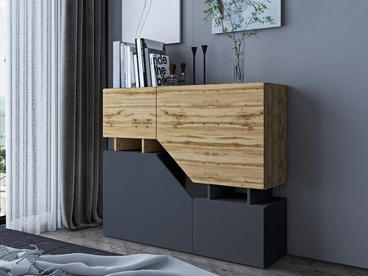 Designová policová komoda CEELIAS 120 antracitová / dub wotan