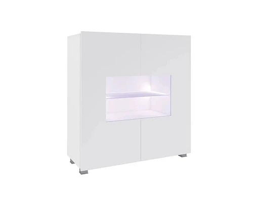 Komoda s vitrínou a LED osvětlením CALABRINI C-02 bílý lesk