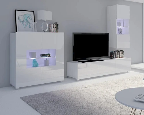 Stěna do obýváku CALABRINI 7 Led bílý lesk