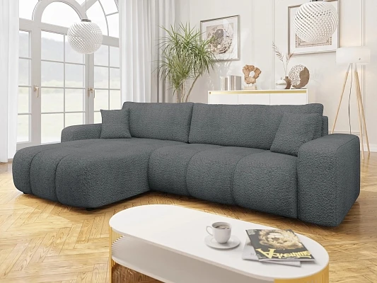 Rohová sedací souprava FURYN MAXI boucle s úložným prostorem a funkcí spánku - Coral 80