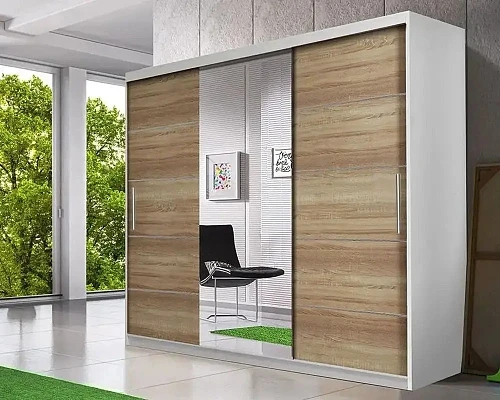 Šatní skříň třídveřová se zrcadlem ASTRA 233x218 bílá / sonoma 