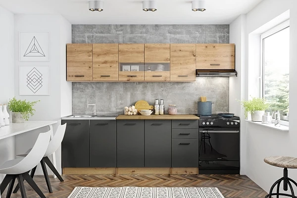 Kuchyňská linka Perla 260 s pracovní deskou artisan/tmavě šedý