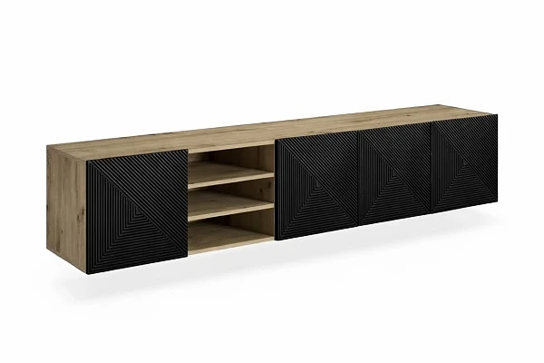 Závěsná TV skříňka ASHA 200 cm dub artisan / černý mat