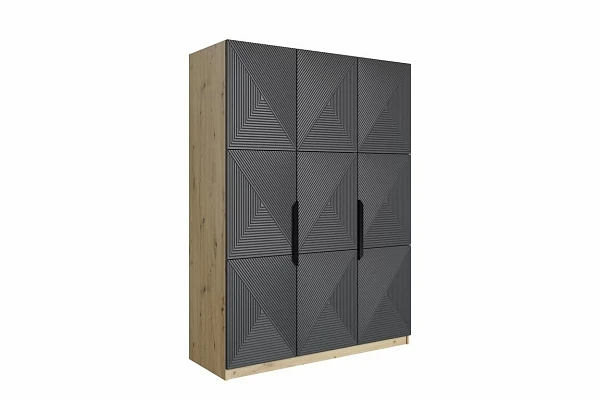Šatní skříň ASHA 150 cm dub artisan / rivier stone / černé úchytky