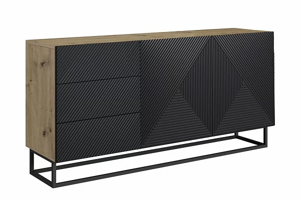 Komoda ASHA 167 cm dvoudveřová se zásuvkami artisan / černý rám