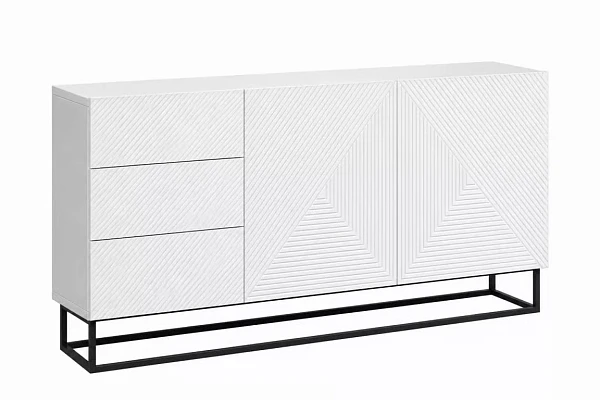 Komoda ASHA 167 cm dvoudveřová se zásuvkami bílá / černý rám