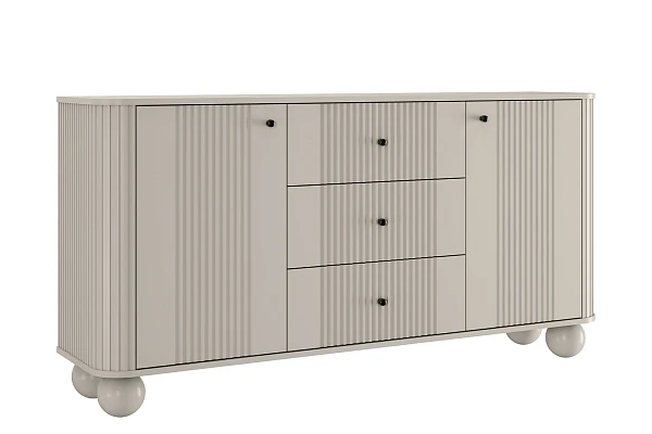 Komoda se zásuvkami Vesper 160 cm - kašmír / černé úchytky / kulaté nohy