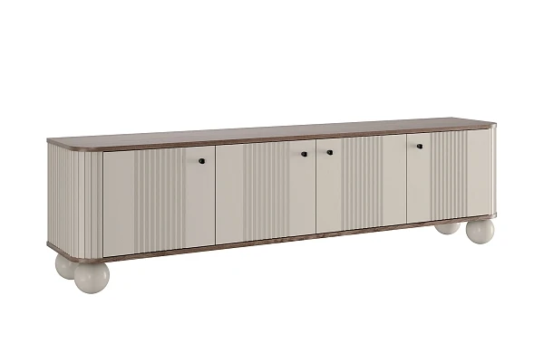 TV stolek Vesper 4D 187 cm - kašmírový / dekor ořech / černé úchytky / kulaté kašmírové nožky