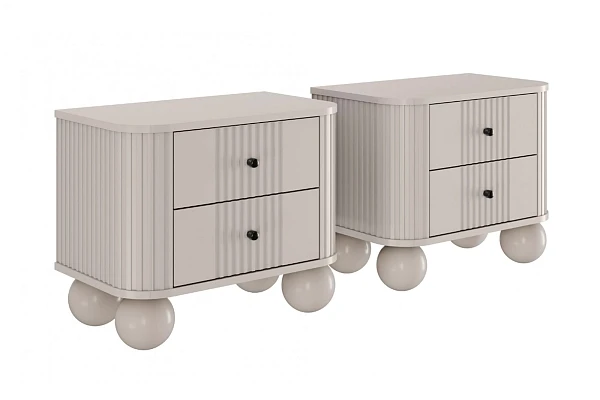 Set nočních stolků Vesper 56 cm - kašmírová / černé úchytky / kulaté kašmírové nohy