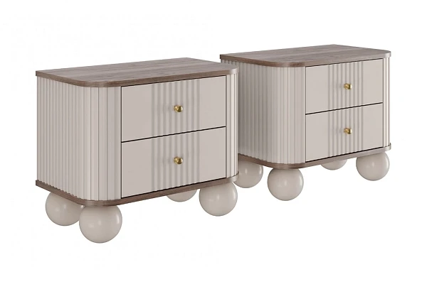 Set nočních stolků Vesper 56 cm - kašmírová / ořech / zlaté úchytky / kulaté kašmírové nohy