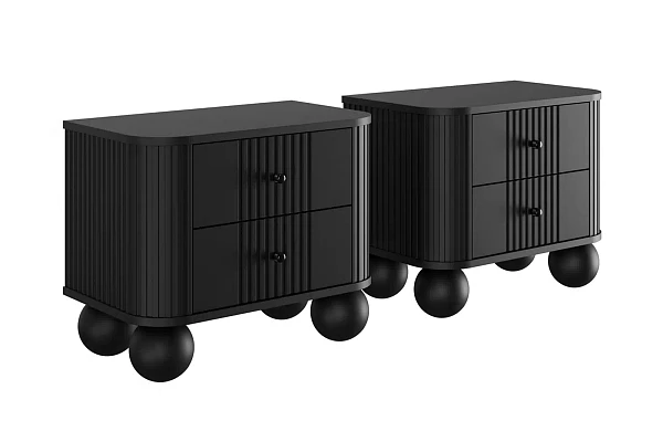 Set nočních stolků Vesper 56 cm - černá / černé úchytky / kulaté černé nohy