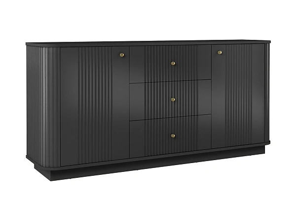 Komoda Vesper 160 cm se zásuvkami na soklu - Černá / zlatá