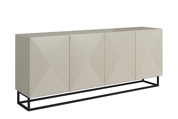 Moderní komoda Asha 200 cm čtyřdveřová - kašmír / černý rám