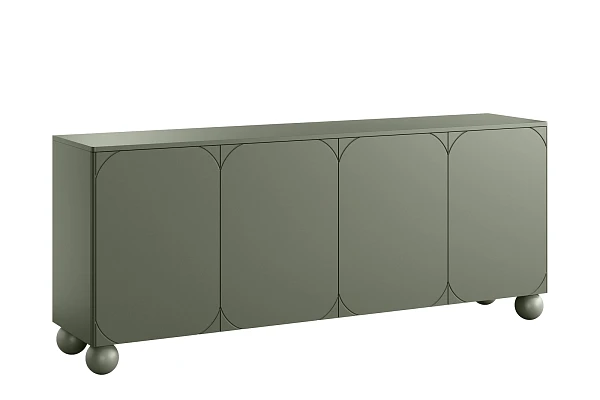 Komoda Sonatia II 200 cm čtyřdveřová se čtyřmi skrytými zásuvkami - olivová / nohy koule