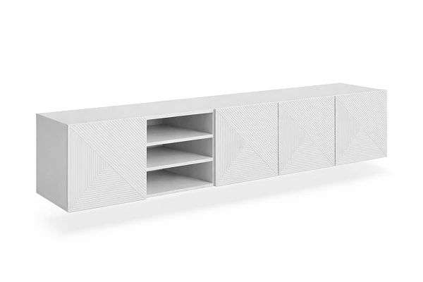 Závěsný TV stolek Asha 200 cm s výklenkem - bílý mat
