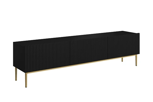 TV stolek Nicole 200 cm se zásuvkami - černý mat / zlaté nožky