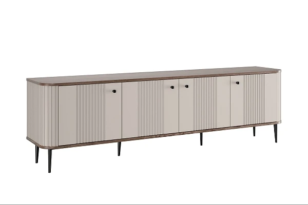 TV stolek Vesper 4D 187 cm - kašmírový / dekor ořech / černé nožky