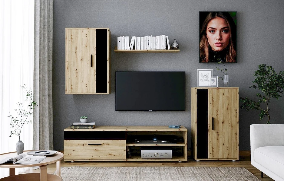 Obývací set BENSON 4ks dub artisan / černá